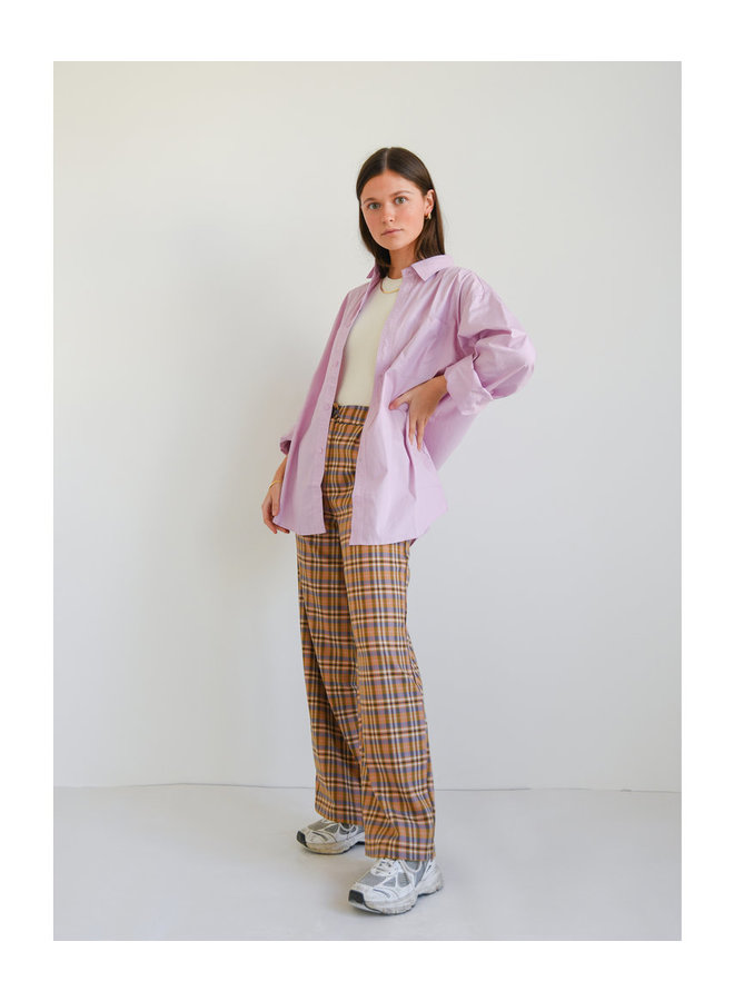 LILY CHECKERED TROUSERS SAND/ PINK