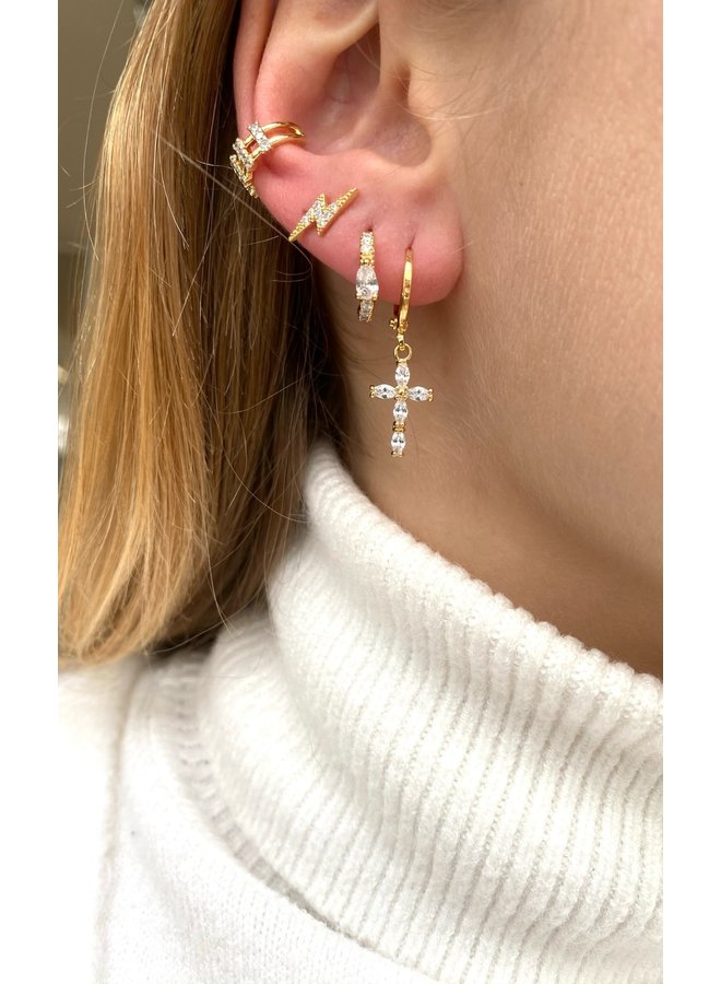 CRYSTAL CROSS PLATED EARRING