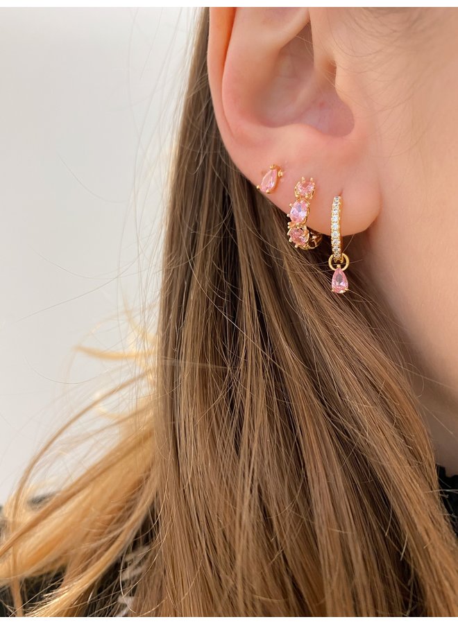 SLIDING WATER DROP PLATED EARRING - PINK