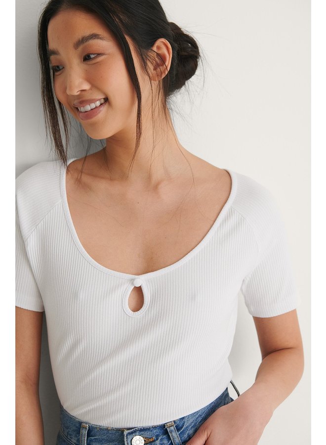 KEYHOLE JERSEY TOP - WHITE