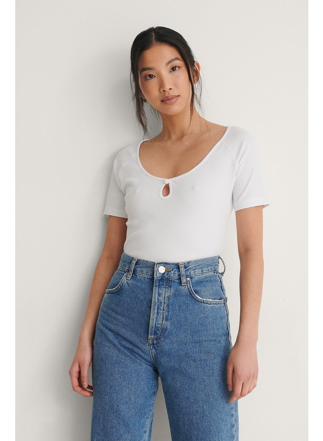 KEYHOLE JERSEY TOP - WHITE