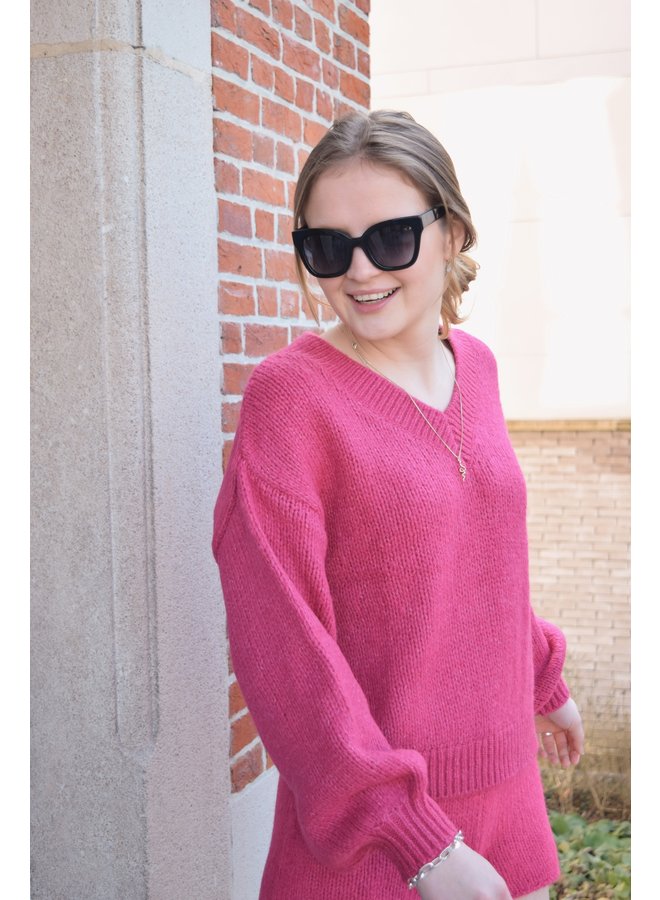 V-NECK KNITTED SWEATER PINK