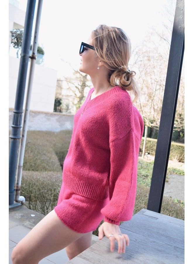 V-NECK KNITTED SWEATER PINK