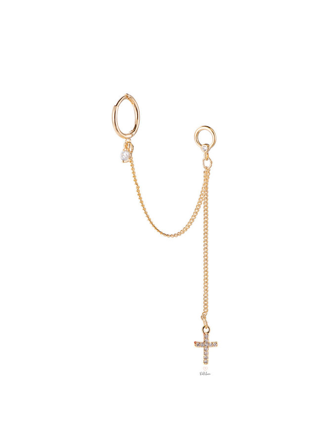 SHINING CROSS PLATED HOOP & EAR STUD - GOLD