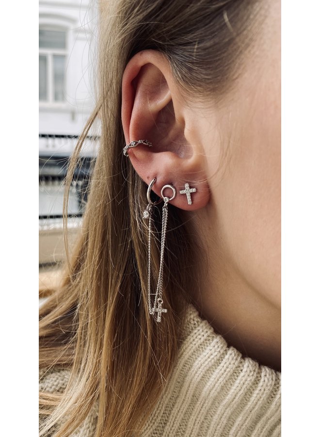 SHINING CROSS PLATED HOOP & EAR STUD - SILVER