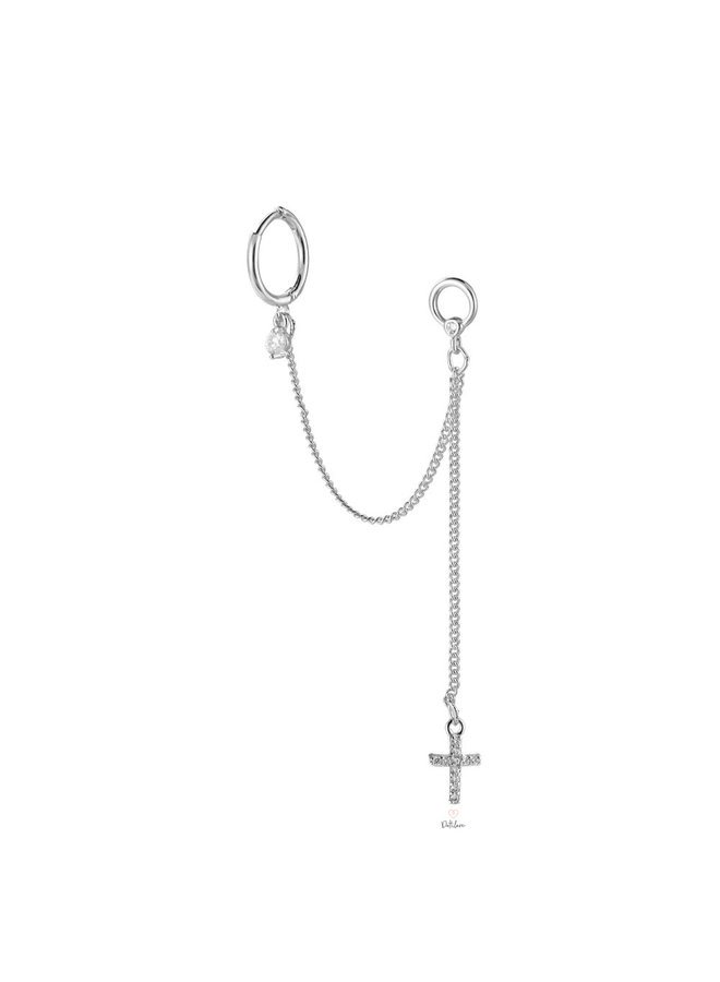 SHINING CROSS PLATED HOOP & EAR STUD - SILVER