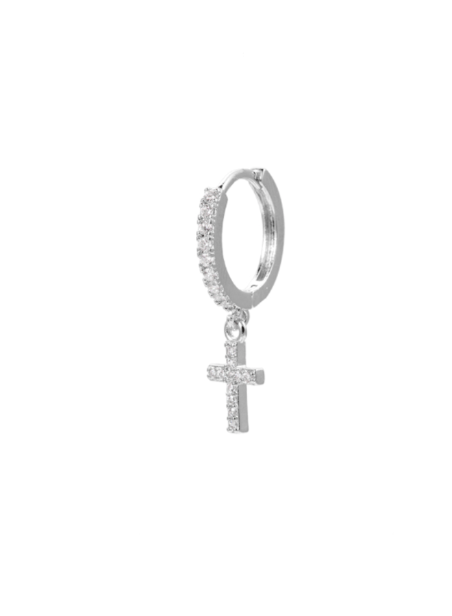 SHINING CROSS PLATED EARRING - SILVER