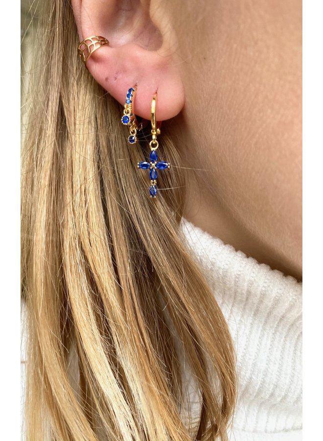 CRYSTAL CROSS PLATED EARRING - BLUE