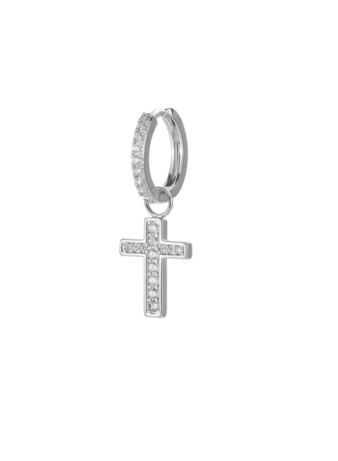 EDGY CRYSTAL CROSS EARRING - SILVER