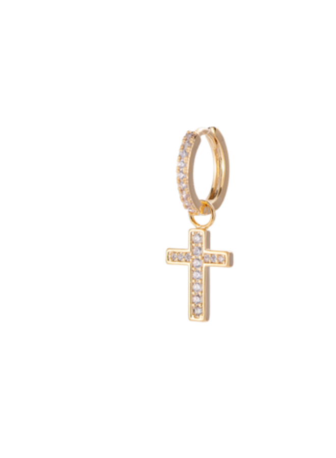 EDGY CRYSTAL CROSS EARRING - GOLD