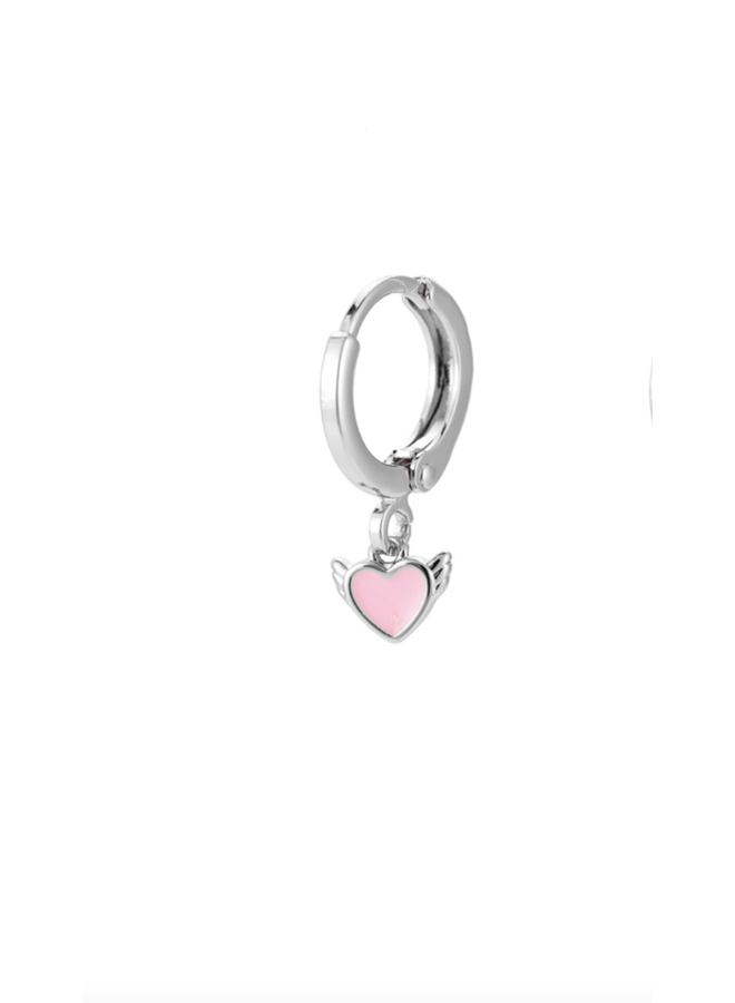 PINK ANGEL HEART PLATED EARRING -SILVER