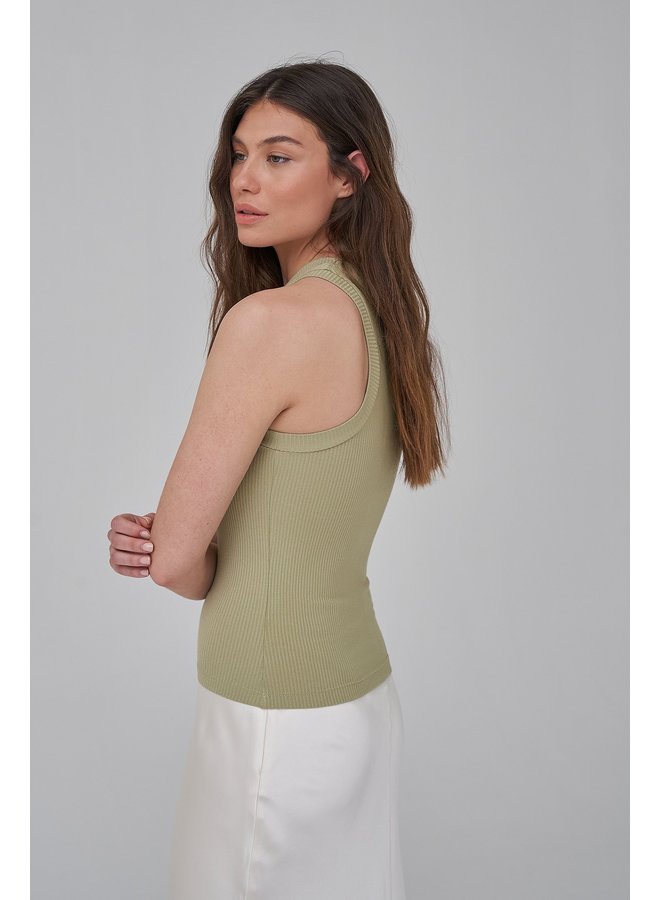 HIGH NECK RIBBED TOP - GREEN