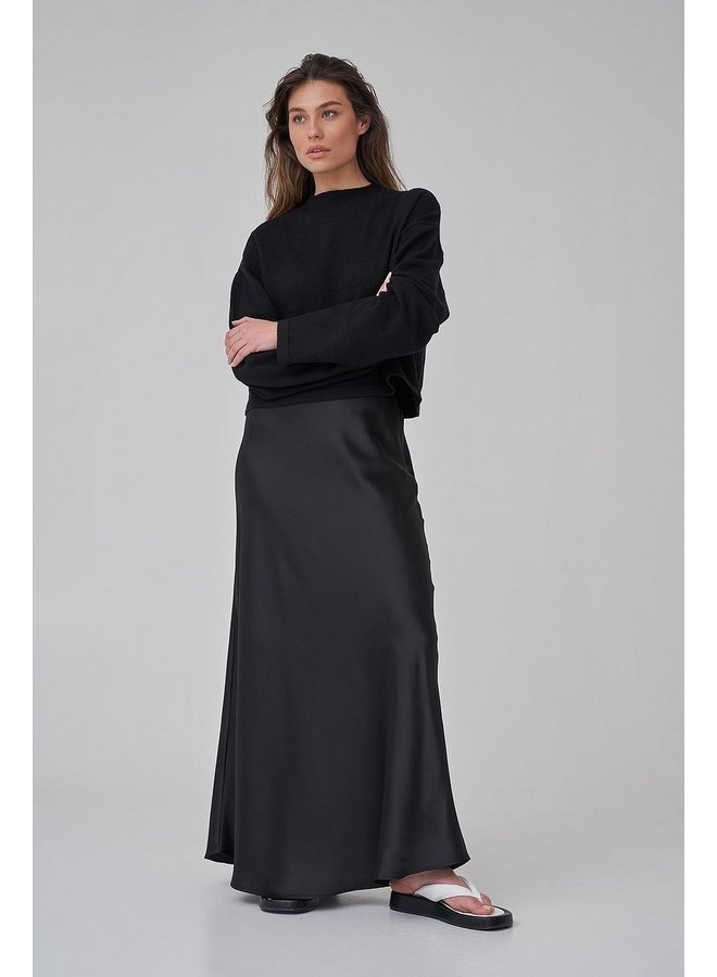 FLOWY SATIN SKIRT - BLACK