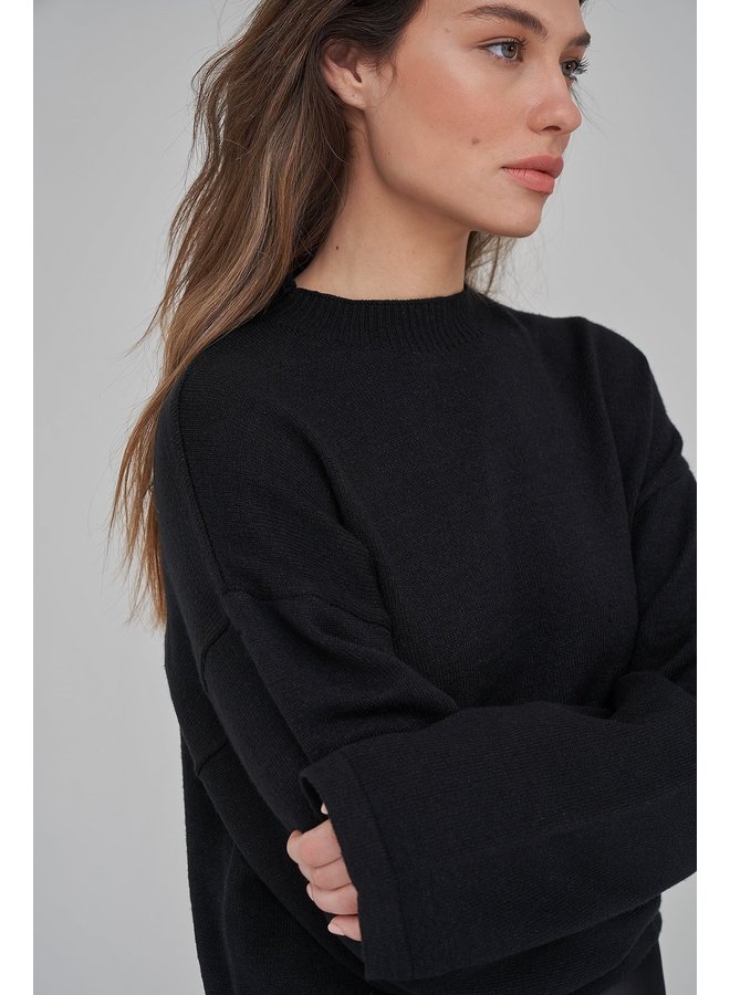 LIGHT KNIT DROPPED SHOULDER - BLACK