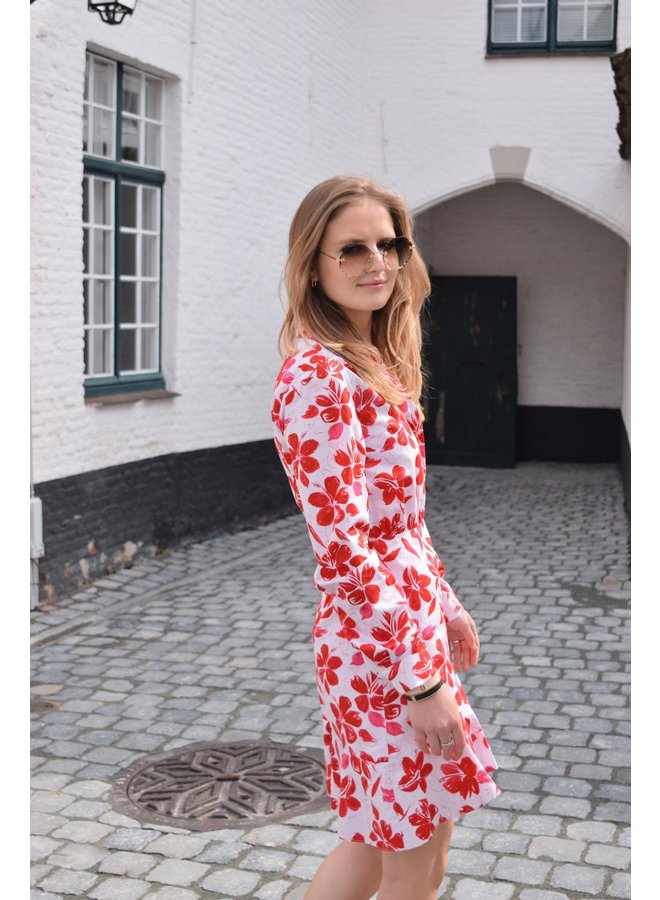 SHIRT FLOUNCE DRESS - RED FLOWER