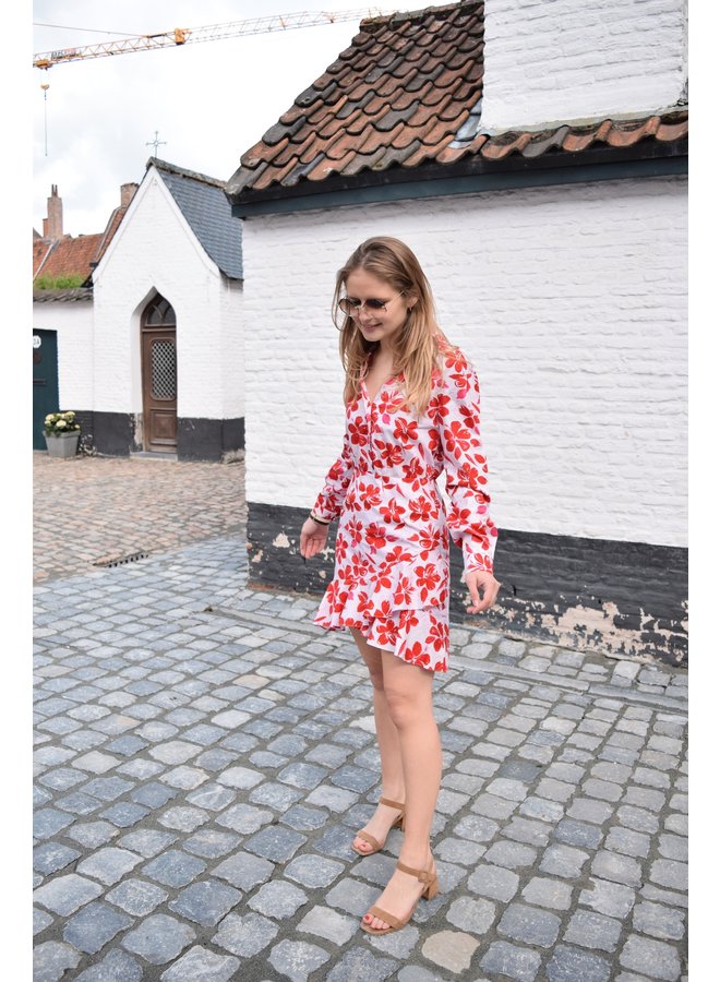 SHIRT FLOUNCE DRESS - RED FLOWER