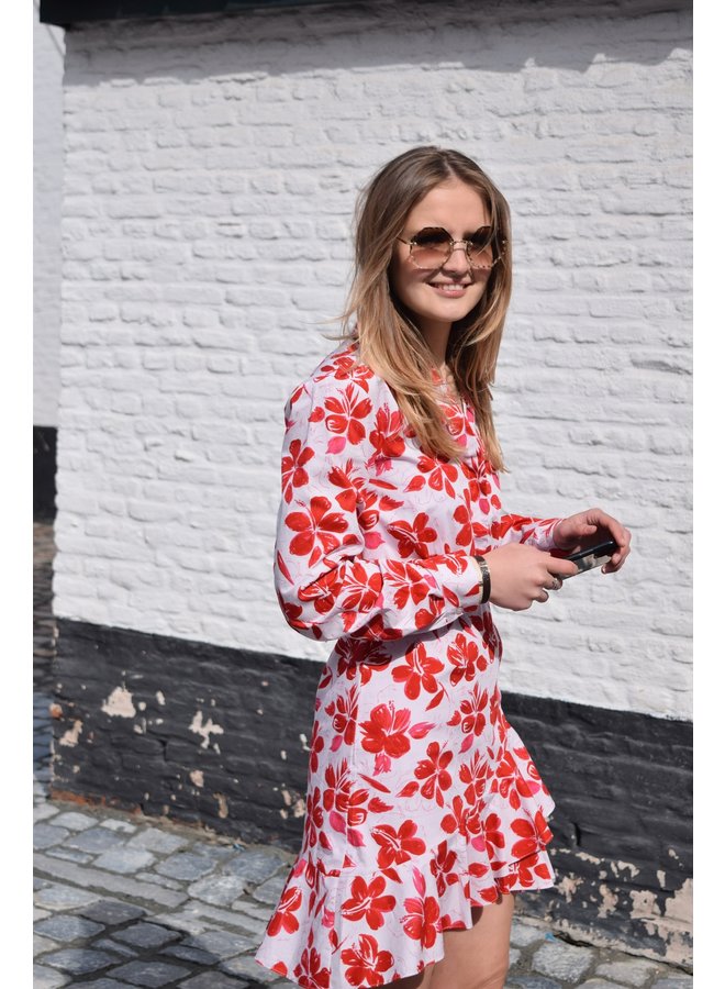 SHIRT FLOUNCE DRESS - RED FLOWER