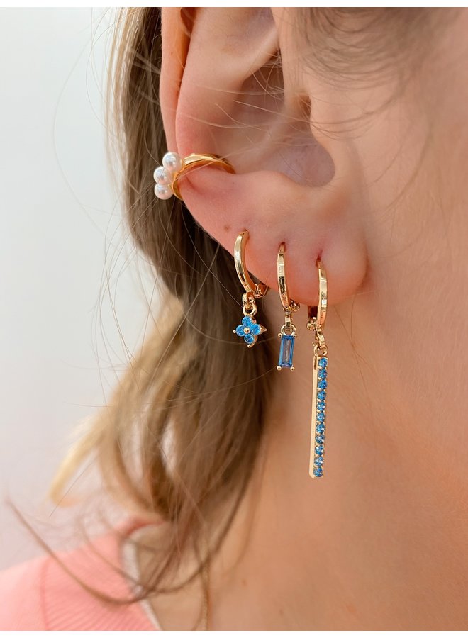 TINY FLOWER PLATED EARRING - BLUE