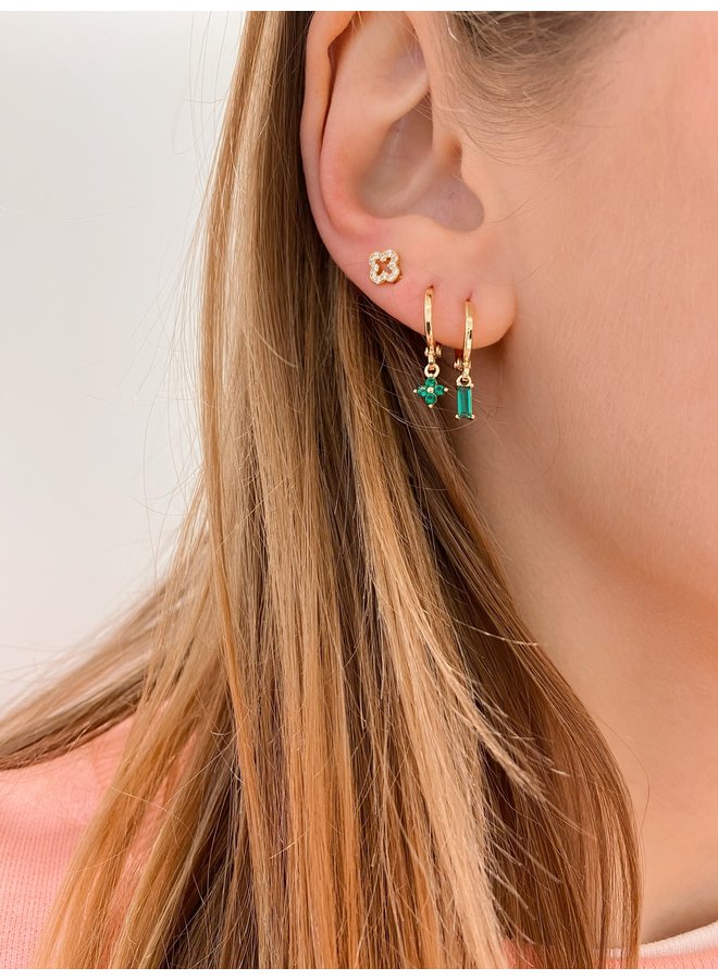 CUBE PLATED EARRING - GREEN