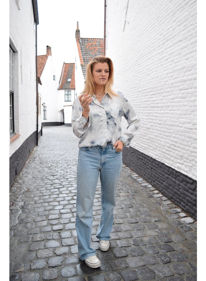 SATIN TIE DYE BLOUSE - BLUE