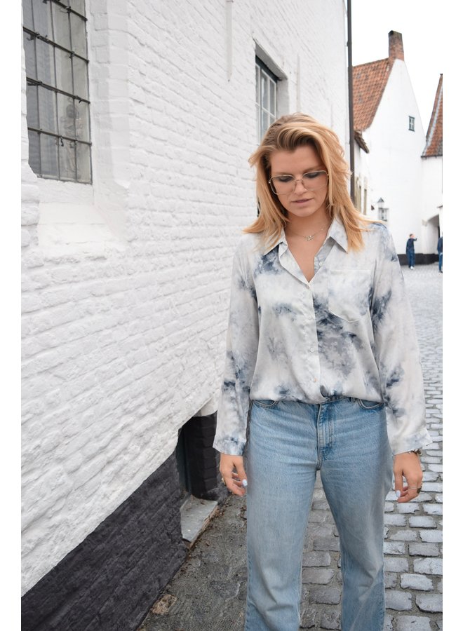 SATIN TIE DYE BLOUSE - BLUE