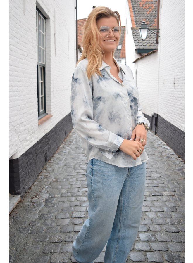 SATIN TIE DYE BLOUSE - BLUE