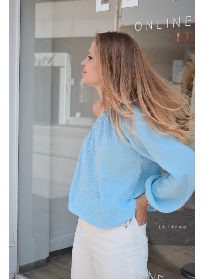 POPPY OFF-SHOULDER BLOUSE BLUE