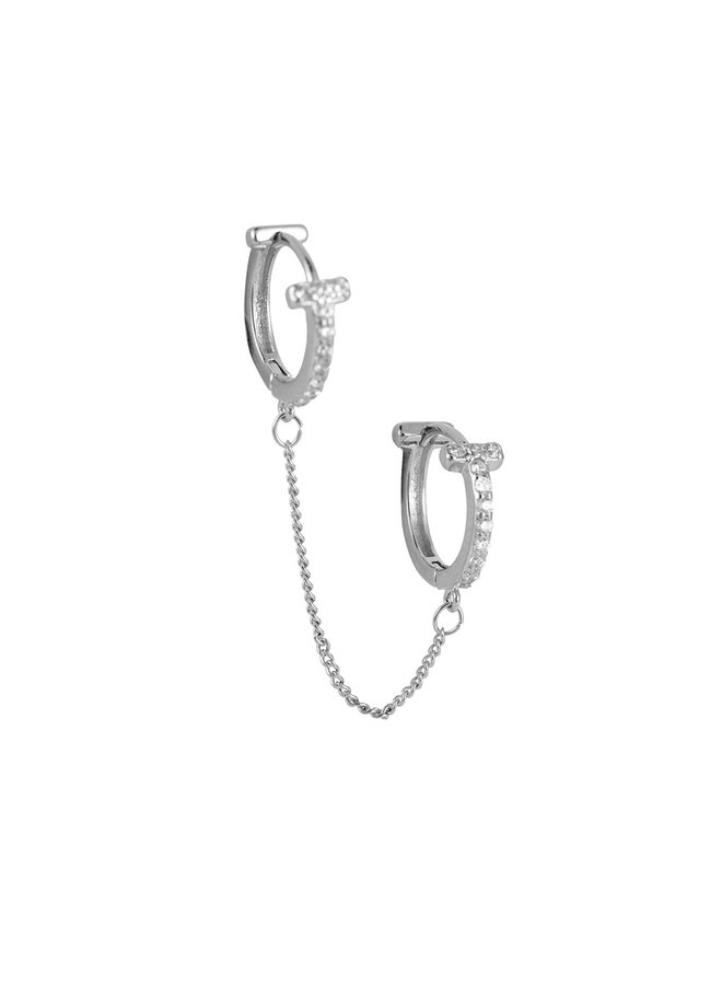 CROSS CHAIN EARRING - SILVER - LE TREND