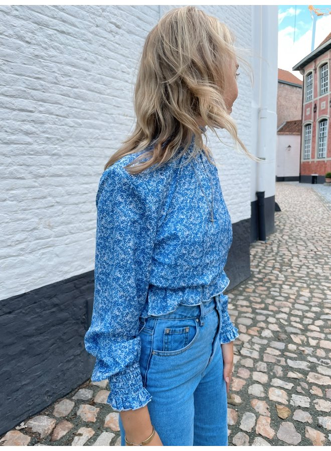 PADDED SHOULDER BLOUSE FLOWER PRINT