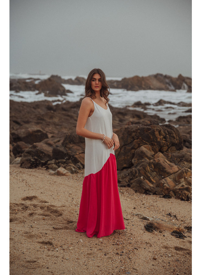 GIULIA MAXI DRESS WHITE FUCHSIA