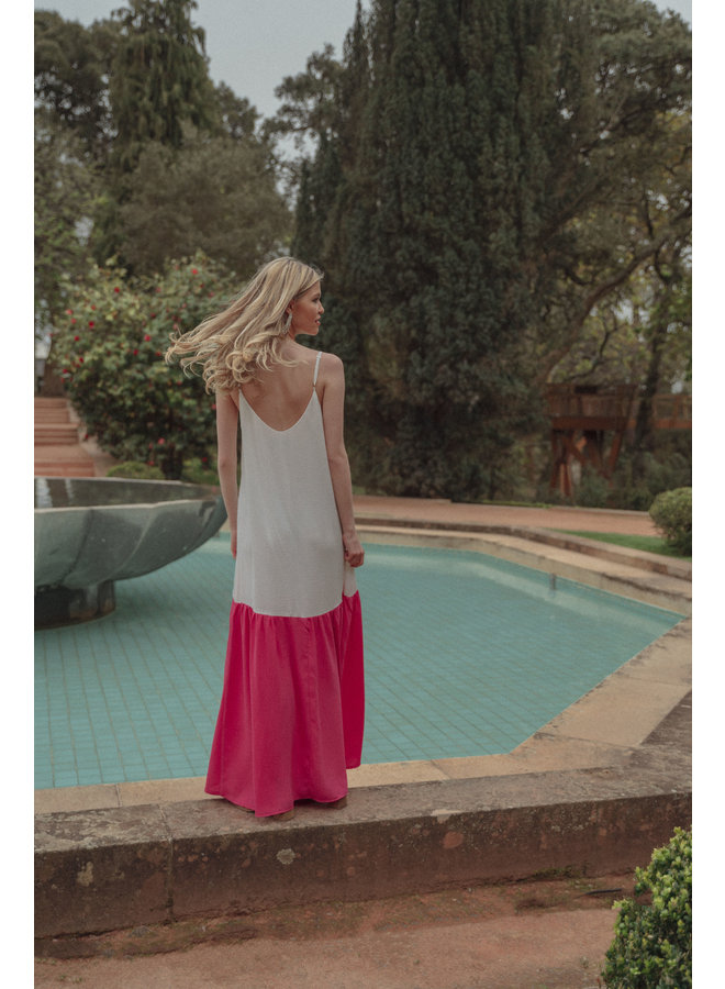 GIULIA MAXI DRESS WHITE FUCHSIA