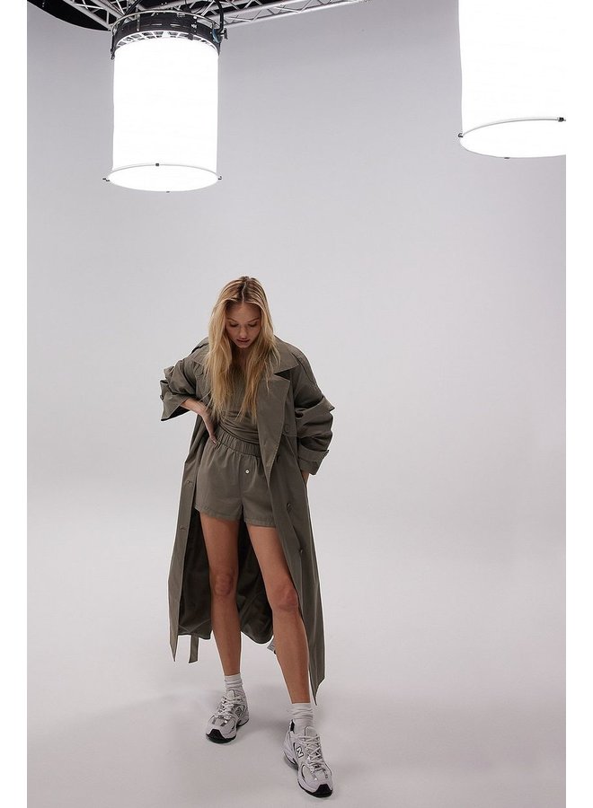 OVERSIZED LONG TRENCHCOAT DARK BEIGE