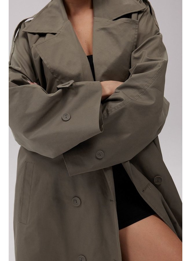 OVERSIZED LONG TRENCHCOAT DARK BEIGE