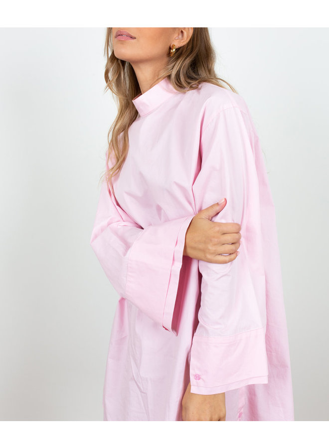 HIGH COLLAR SHIRT DRESS PINK