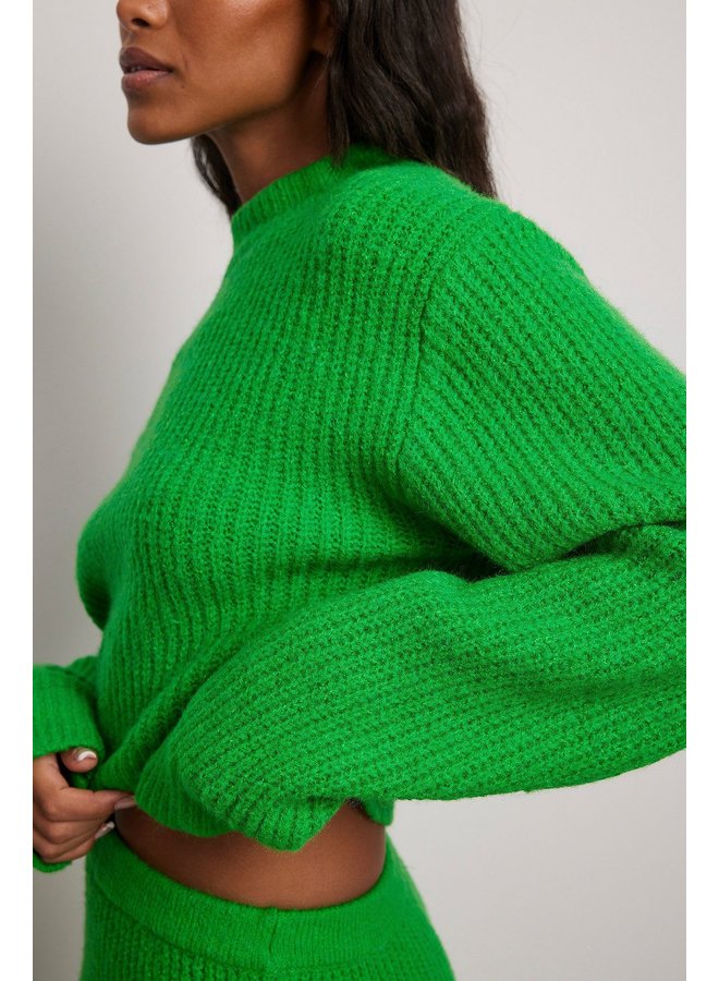 WOOL BLEND RIBBED KNITTED SWEATER GREEN