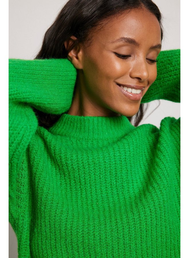 WOOL BLEND RIBBED KNITTED SWEATER GREEN