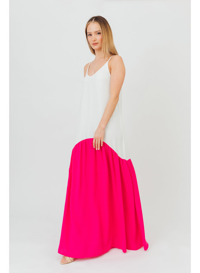 GIULIA MAXI DRESS WHITE FUCHSIA