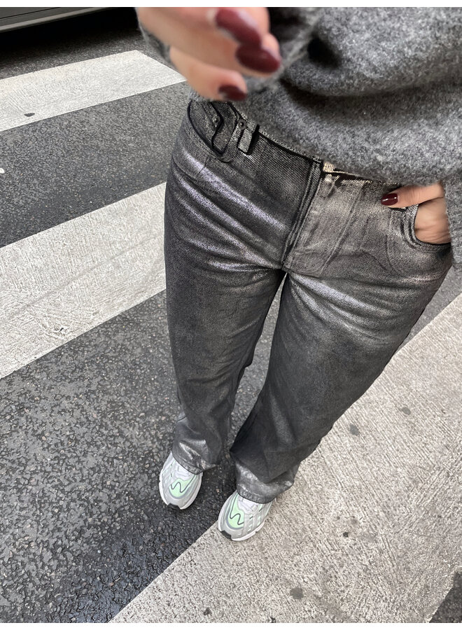 MID WAIST SILVER COATED DENIM