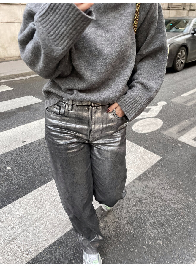 MID WAIST SILVER COATED DENIM