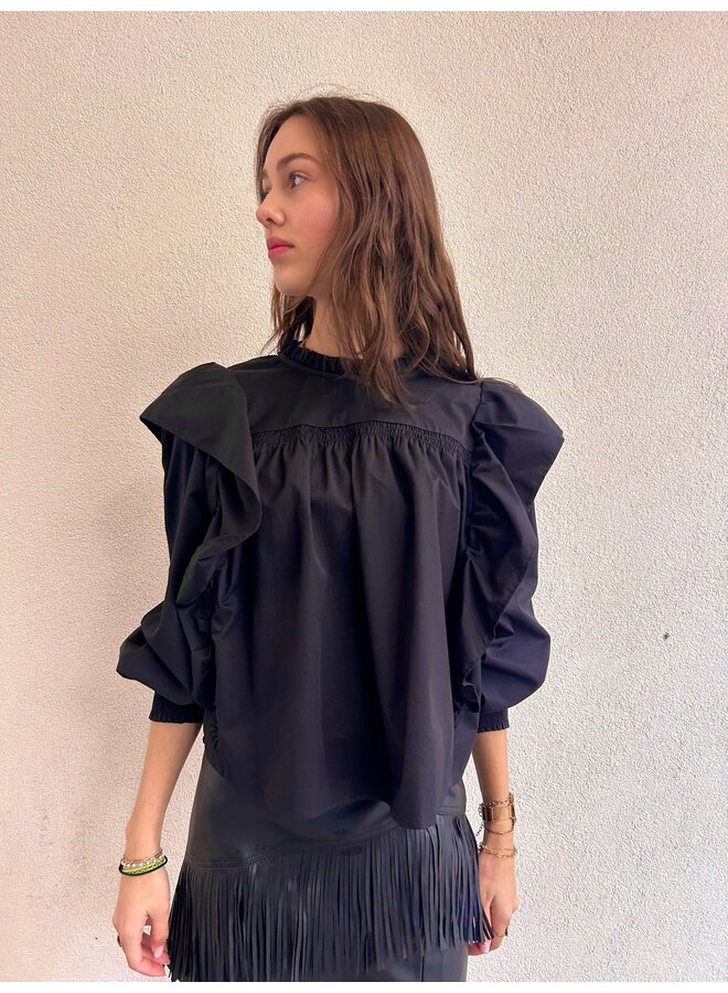 CRISP FRILL BLOUSE BLACK