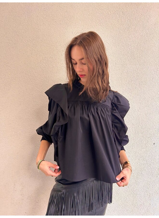 CRISP FRILL BLOUSE BLACK