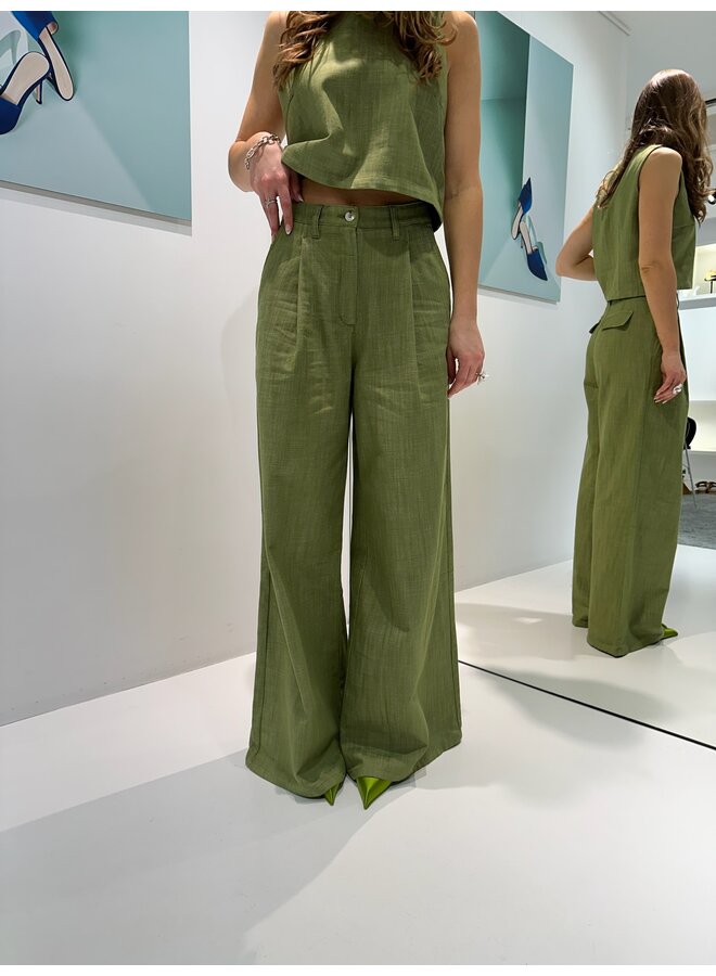 AMALIA WIDE LEG TROUSERS OLIVE GREEN