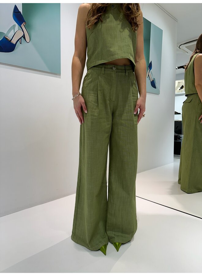 AMALIA WIDE LEG TROUSERS OLIVE GREEN