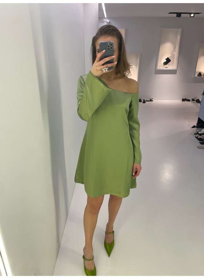 OPEN SHOULDER MINI DRESS OLIVE GREEN