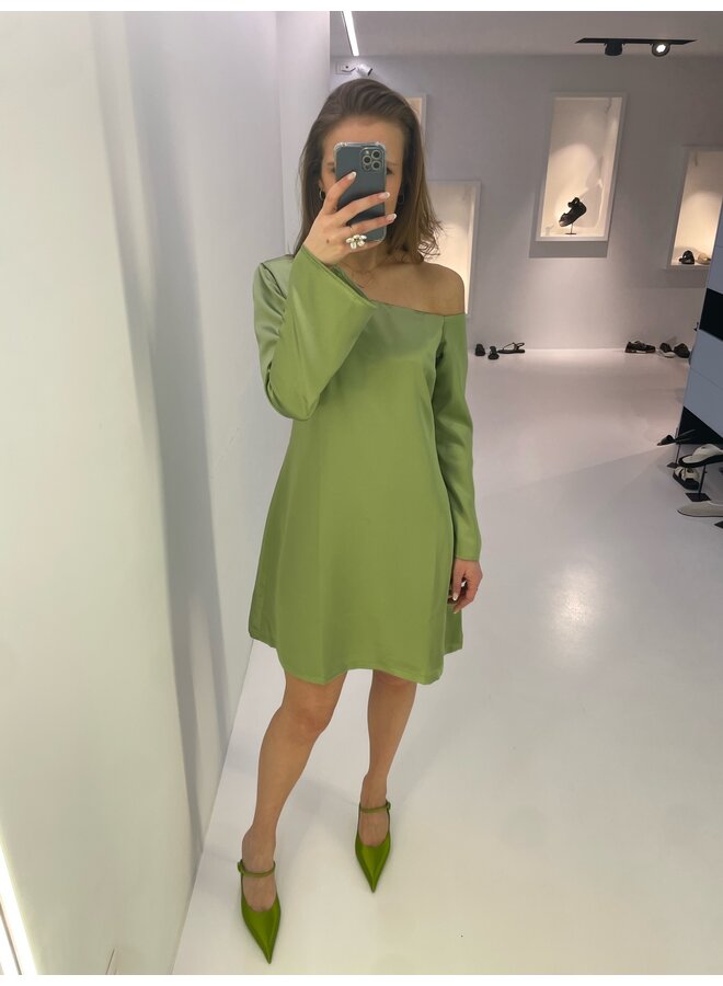 OPEN SHOULDER MINI DRESS OLIVE GREEN