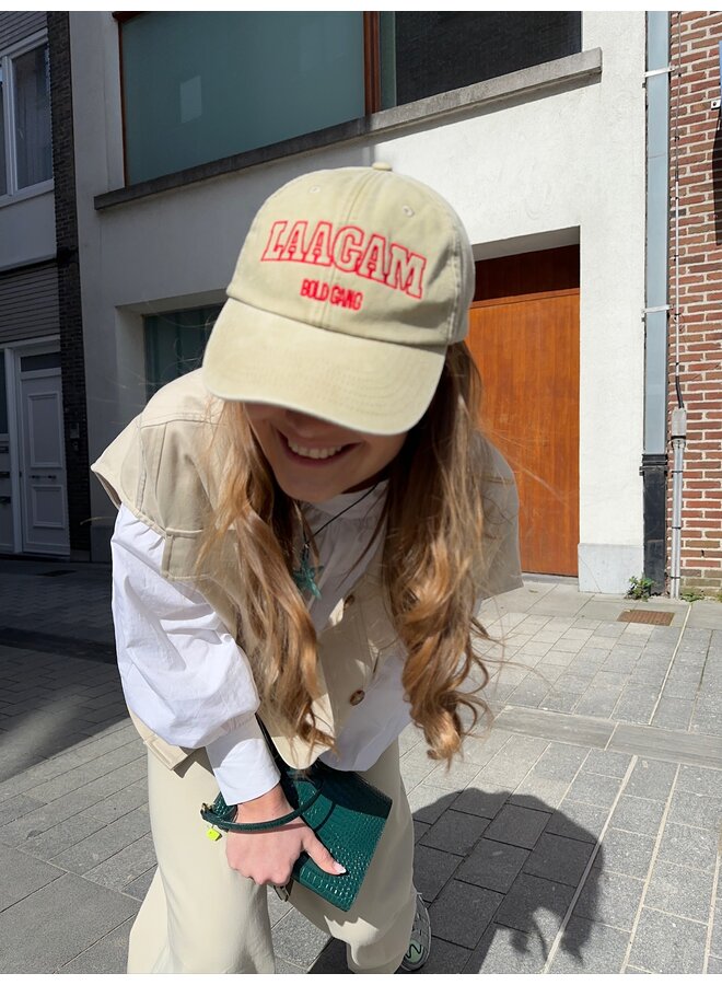 BEIGE EMBROIDERED LOGO CAP