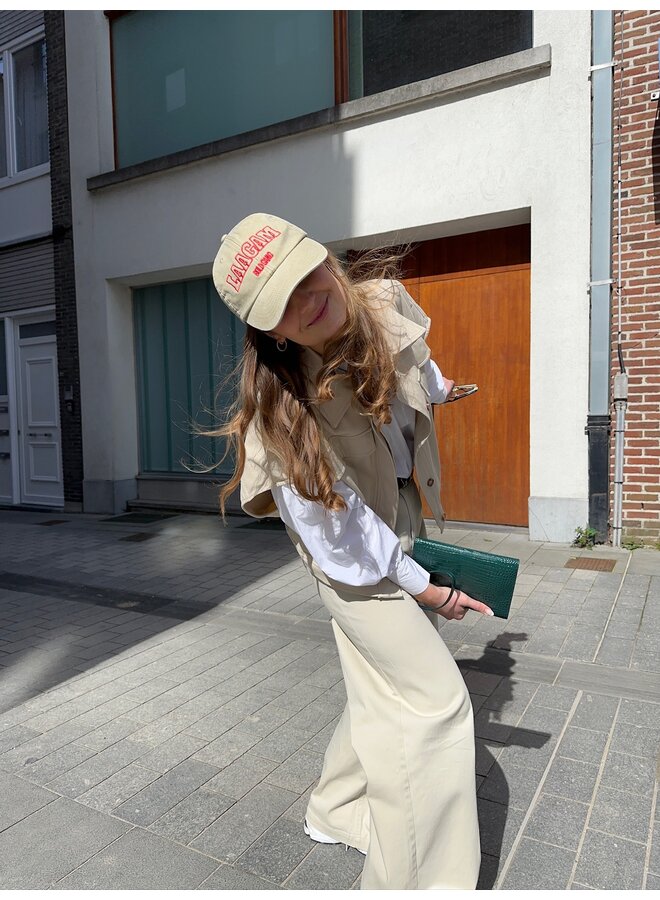 BEIGE EMBROIDERED LOGO CAP