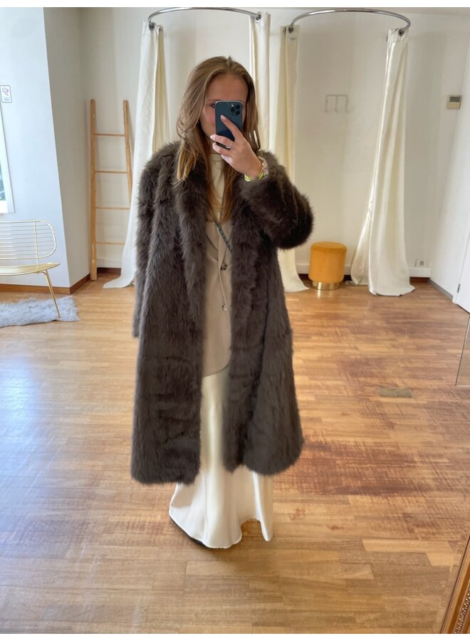 CELINE FUR COAT BROWN