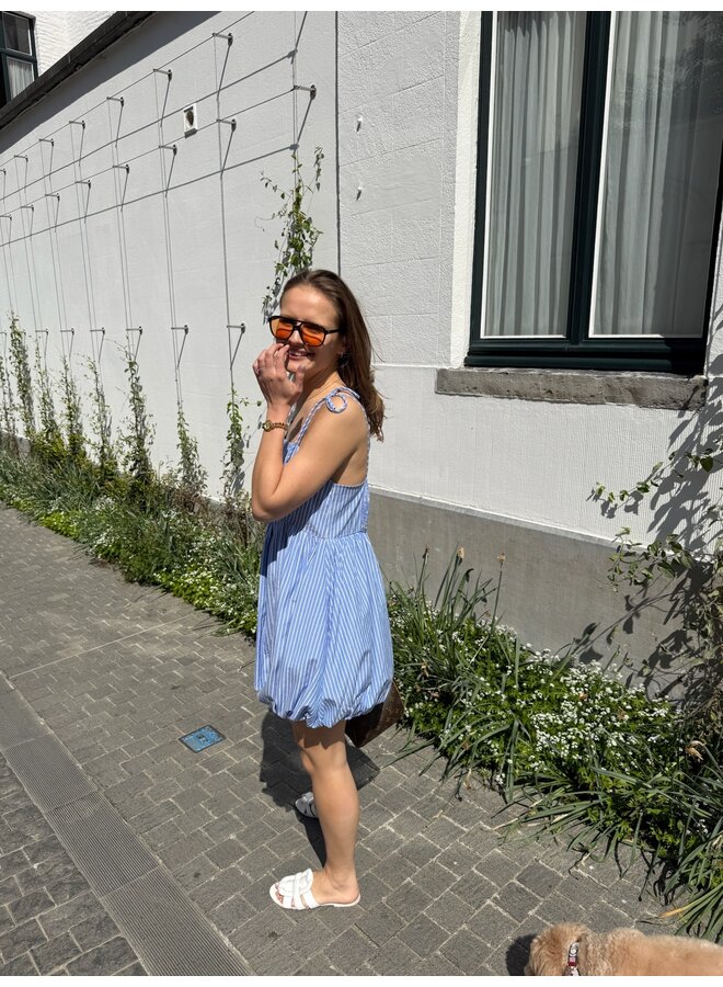 TEASTRIPE BALLOON DRESS BLUE