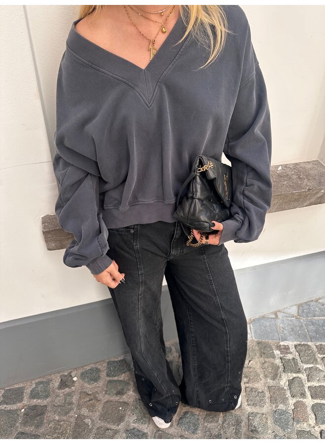 SIF EYELET WIDE JEANS BLACK